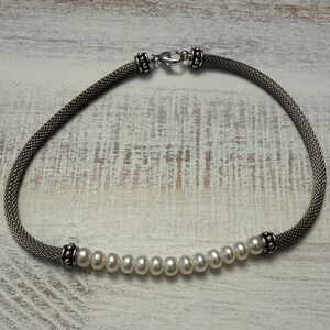 Sophisticated Silver and White Pearl Necklace
